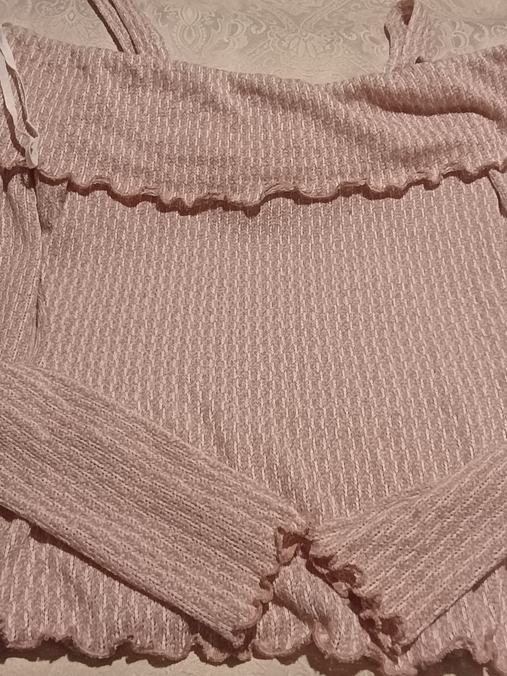 Fashion Magazine Ribbed Pale Pink Bandeau Cami with Ruffle Trim